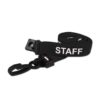 Breakaway Lanyard - STAFF Printed - 15mm Width - Black - Plastic Clip