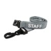 Breakaway Lanyard - STAFF Printed - 15mm Width - Grey - Plastic Clip