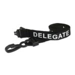 Breakaway Lanyard - DELEGATE Printed - 15mm Width - Black - Plastic Clip