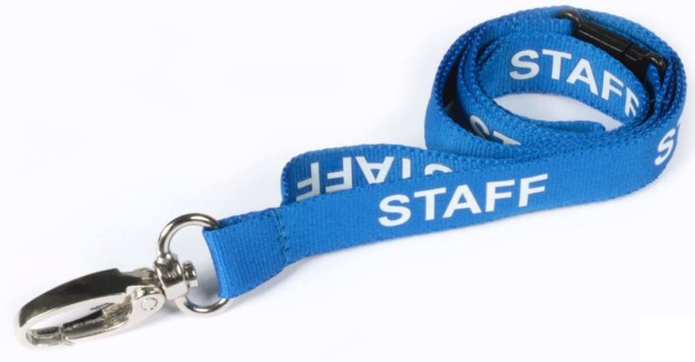 Breakaway Lanyard - STAFF Printed - 15mm Width - Sky Blue - Lobster Clip