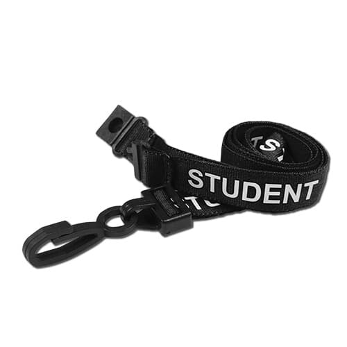 Breakaway Lanyard - STUDENT Printed - 15mm Width - Black - Plastic Clip